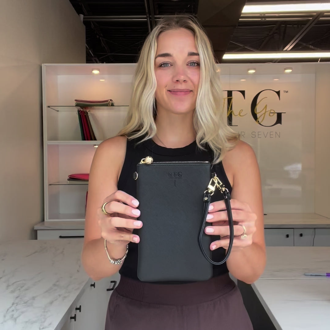 Load video: #1 Black Crossbody Wristlet