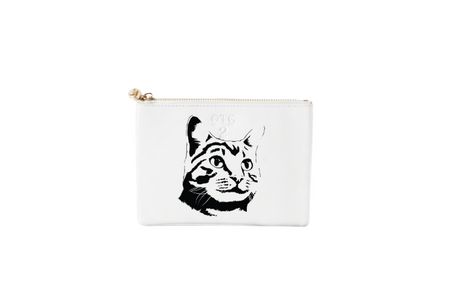 #2 Striped Cat White Pouch