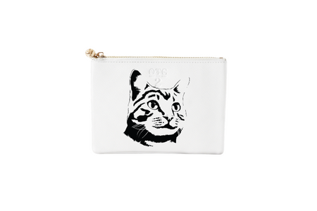 #2 Striped Cat White Pouch