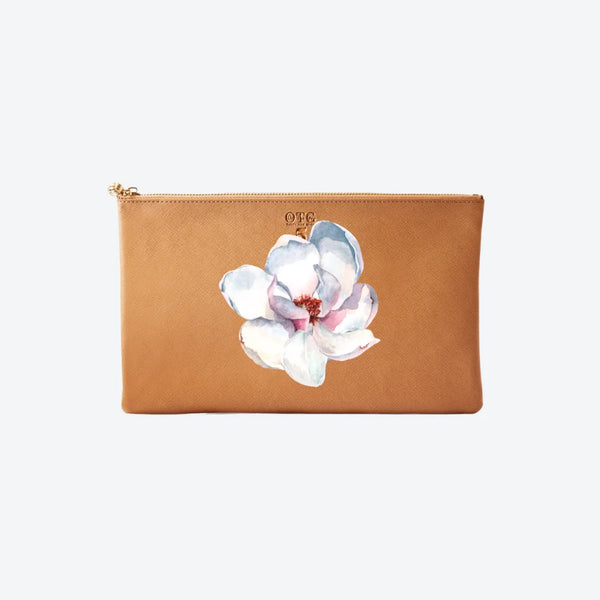 #5 Tan Magnolia Clutch, front view