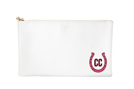 #5 Monogram Horseshoe White Clutch
