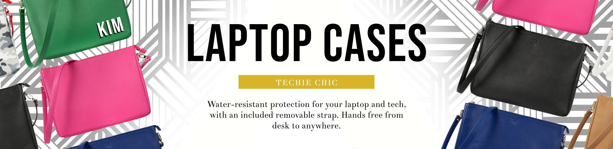 Water-resistant protection for your laptop and tech, with an included strap. Hands free from the desk to anywhere.