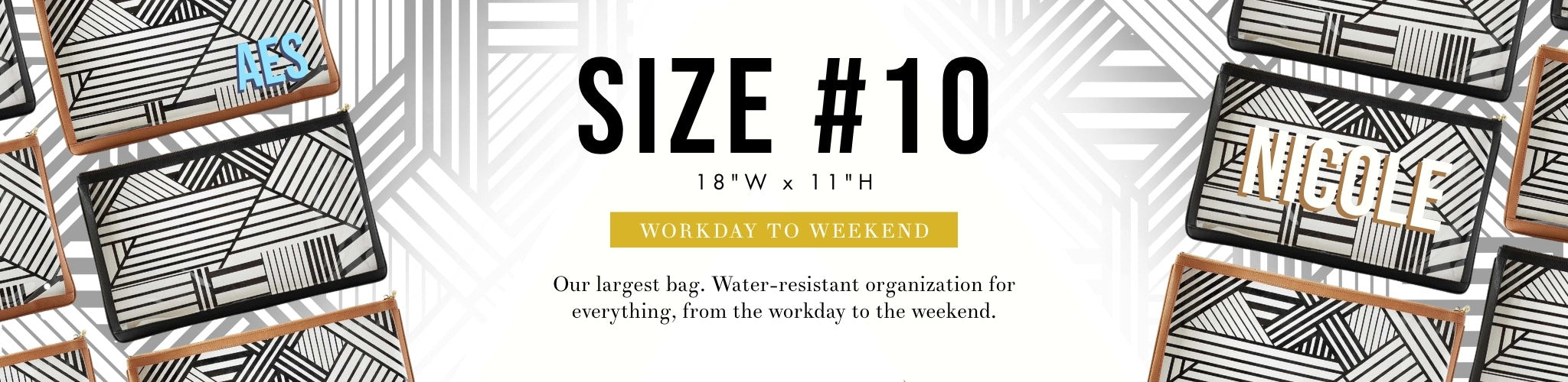 Size 10 OTG bags overlaying the OTG|247 Shay Stripe pattern with text title Size 10
