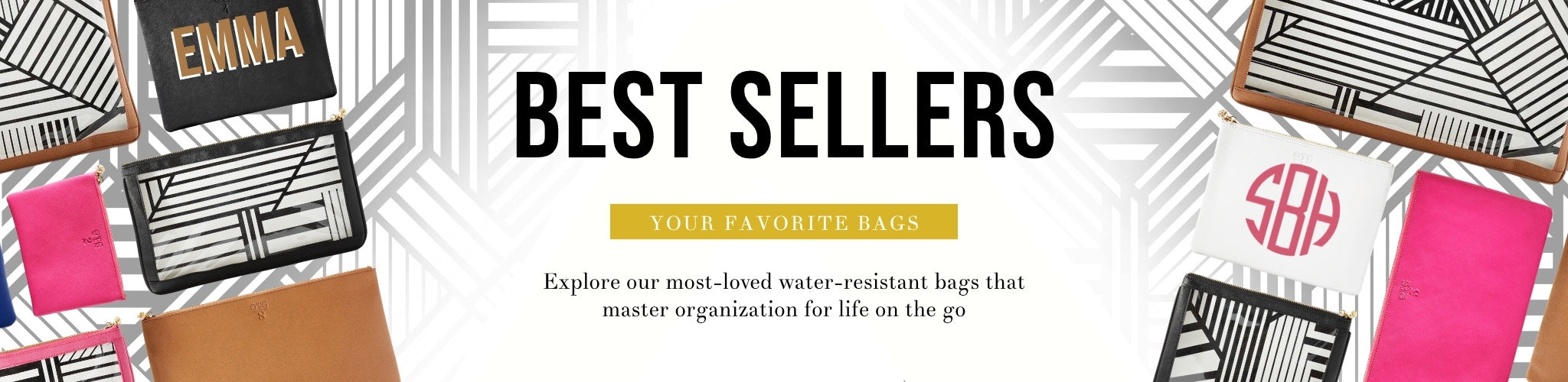 Various OTG bags overlaying the OTG|247 Shay Stripe pattern with text title Best Sellers