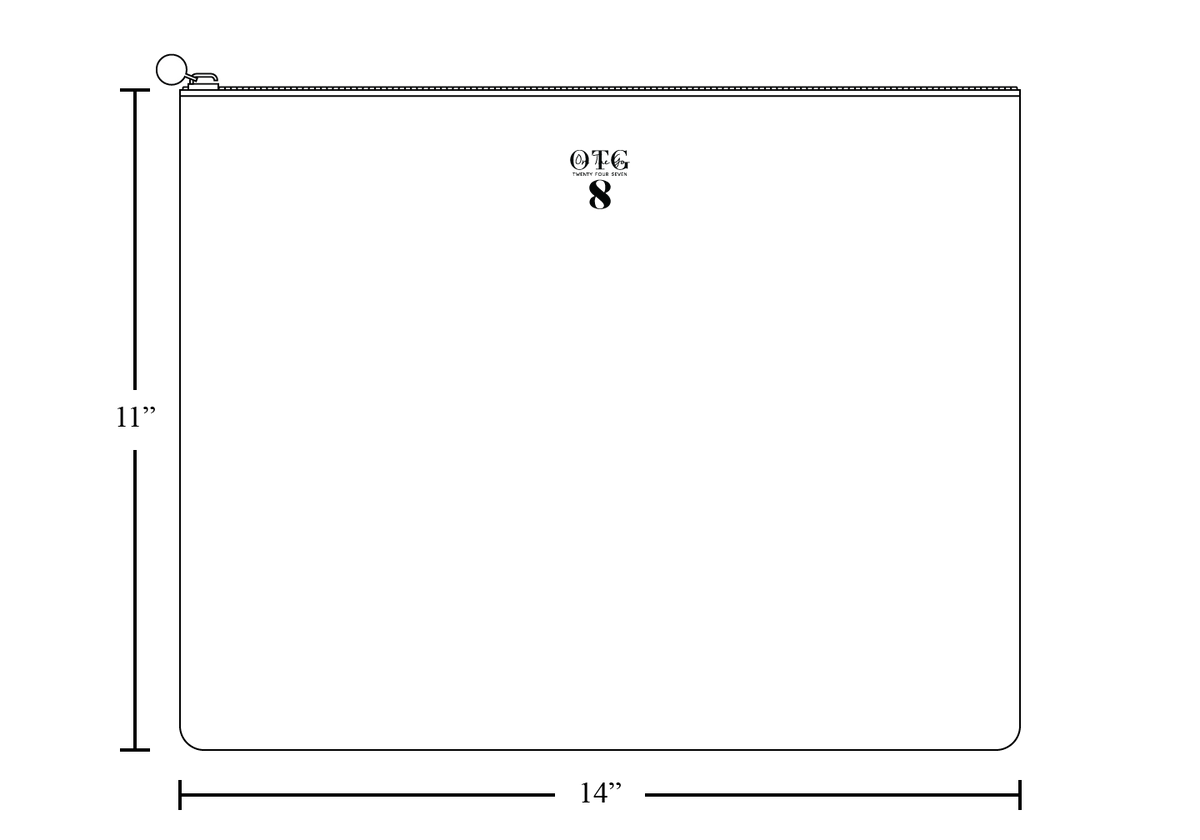 Line diagram of the OTG|247 size #8, with dimension lines marking 14 inches wide by 11 inches tall.