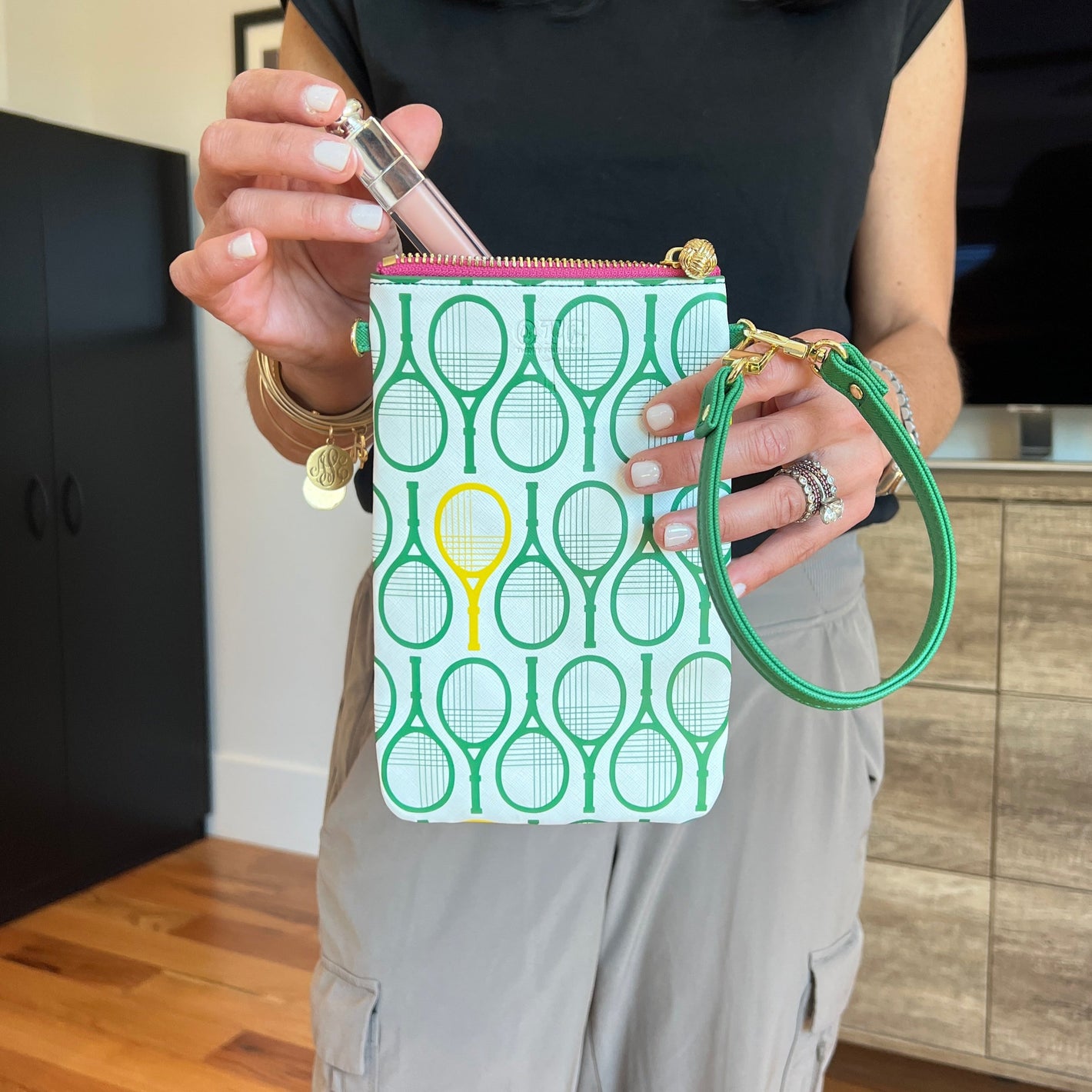 #1 Caren Racquet Green Crossbody Wristlet