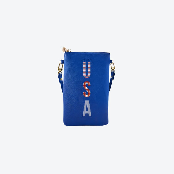 #1 Navy USA Crossbody Wristlet, front view
