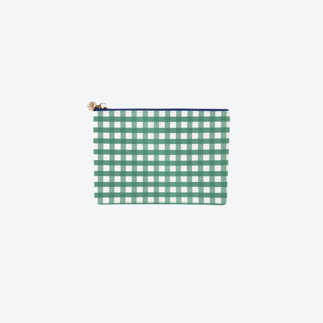 #2 Britt Check Green Pouch, front view