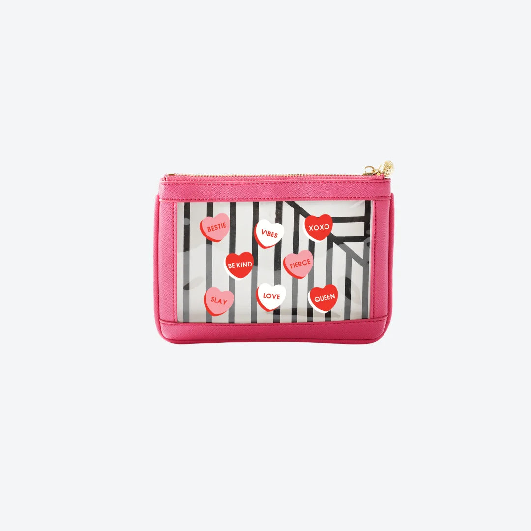 #2 Nudie Hot Pink Hearts Pouch, front view