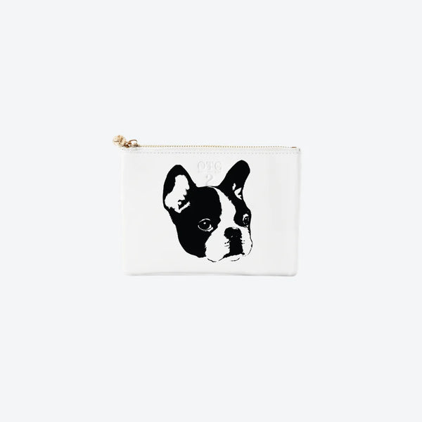 #2 White Frenchie Pouch, front view