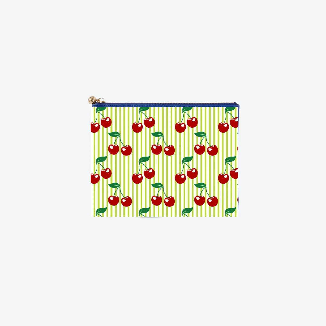 #4 Alyssa Cherries Green Pouch, front view