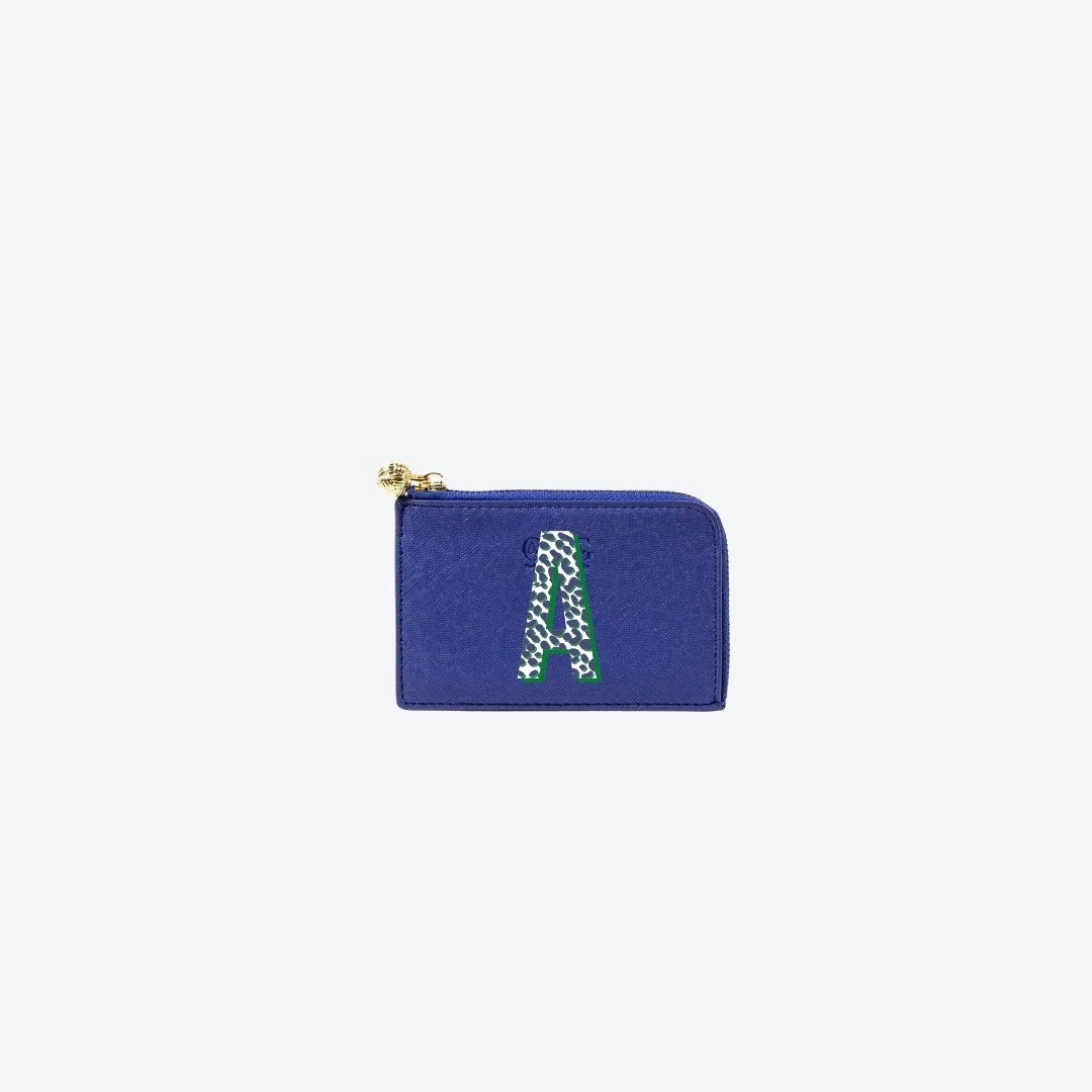 Card Case Navy with Cheetah Initial, front view