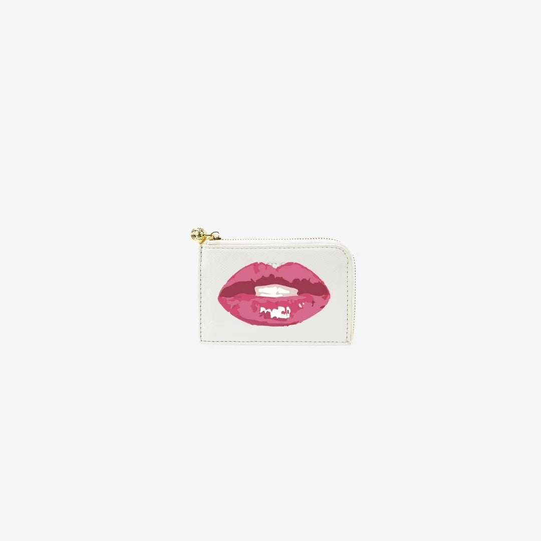 Card Case White Viv Lips, front view