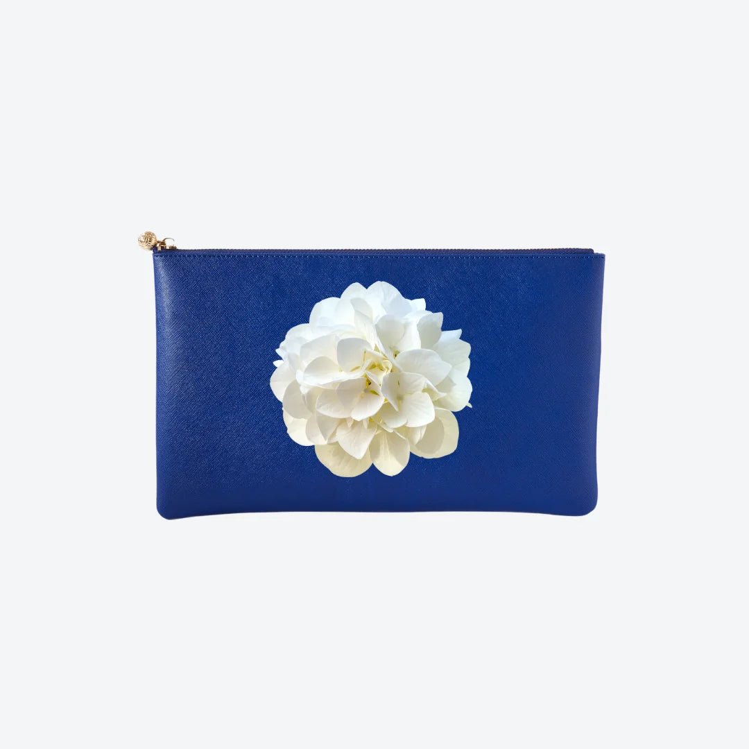 #5 Navy Peony Clutch, front view