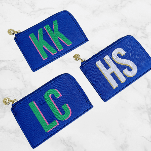 Card Case Navy with Cheetah Initial